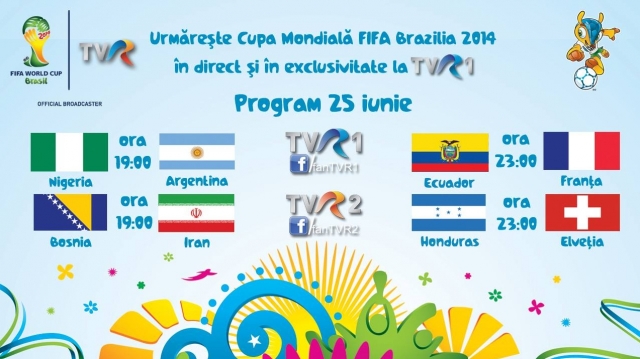 CM FIFA Brazilia 2014 în direct la TVR - programul transmisiunilor din 25 iunie
