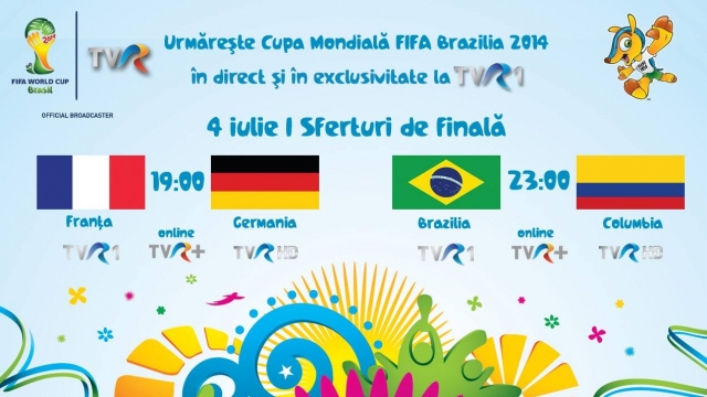 CM FIFA Brazilia 2014 în direct la TVR - programul transmisiunilor din 4 iulie