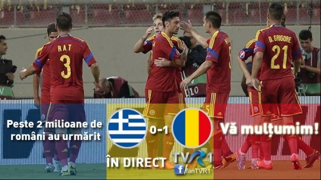 Partida Grecia – România, urmărită la TVR 1 de peste 2 milioane de români