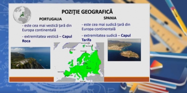 TELEȘCOALA: Geografie, a XII-a, Statele UE - Spania și Portugalia | VIDEO