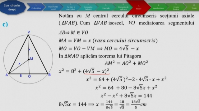 TELEȘCOALA: Matematică, a VIII-a, conul circular drept | VIDEO