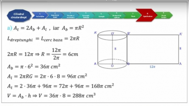 TELEȘCOALA: Matematică, a VIII-a, cilindrul drept | VIDEO