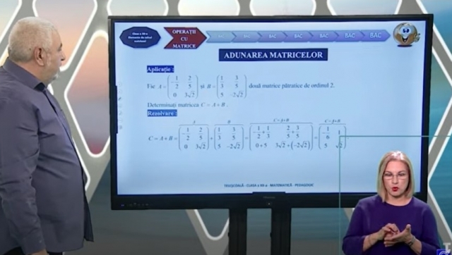 TELEȘCOALA: Matematică, a XII-a - Operații cu matrice | VIDEO