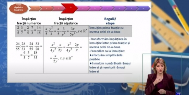 TELEȘCOALA: Matematică, a VIII-a - Operații cu fracții algebrice | VIDEO