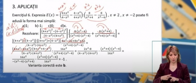 TELEȘCOALA: Matematică, a VIII-a - Fracții algebrice | VIDEO