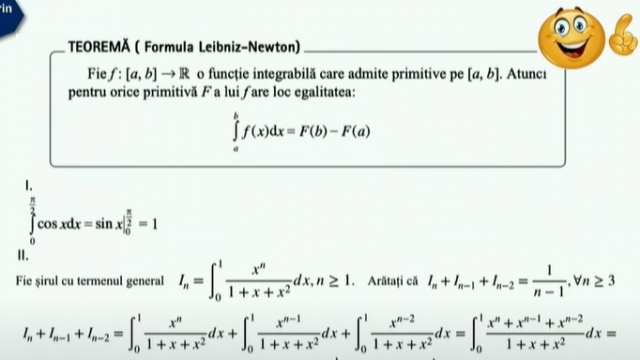 TELEȘCOALA: Matematică, a XII-a - Metoda de integrare prin părţi | VIDEO