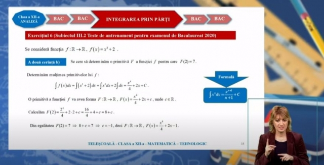 TELEȘCOALA: Matematică, a XII-a - Metoda de integrare prin părţi pentru integrala definită | VIDEO