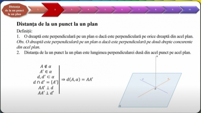 TELEȘCOALA: Matematică, a VIII-a - Distanța de la un punct la un plan| VIDEO