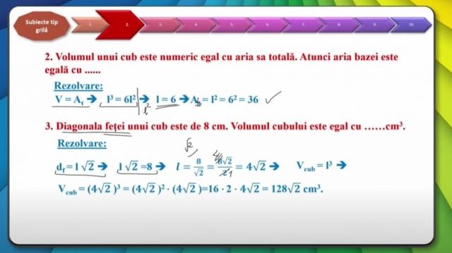 TELEȘCOALA: Matematica, a VIII-a - Cubul. Aplicații | VIDEO