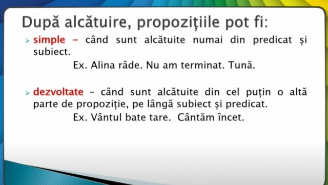 TELEȘCOALA: Română, a VIII-a - Propoziția | VIDEO