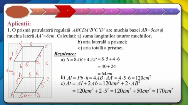 TELEȘCOALA: Matematică, a VIII-a - Arie și volum prismă patrulateră | VIDEO
