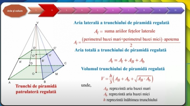 TELEȘCOALA: Matematică, a VIII-a - Trunchiul de piramidă patrulateră regulată| VIDEO
