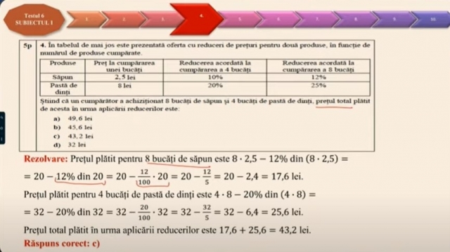 TELEȘCOALA: Matematică, a VIII-a - Test antrenament nr. 6. Subiectele I şi II | VIDEO