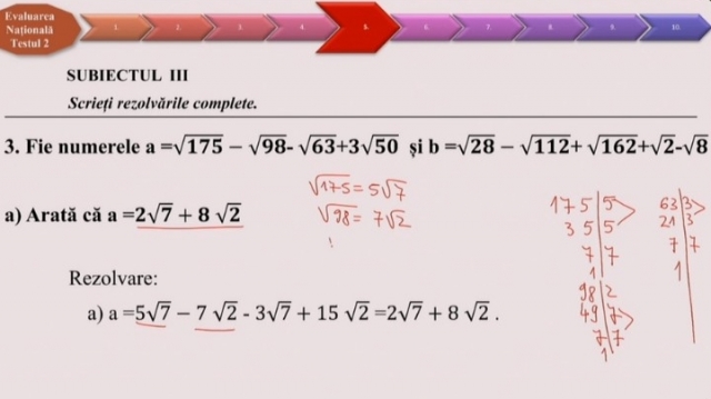 TELEȘCOALA: Matematică, a VIII-a - Test de antrenament nr. 2, subiectul III (algebră) | VIDEO