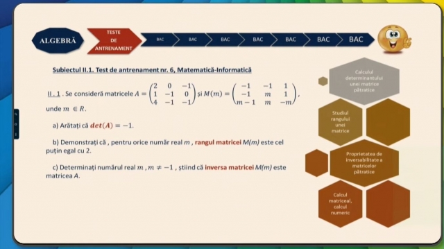 TELEȘCOALA: Matematică, a XII-a - Algebră. Teste de antrenament. Subiectul al II-lea | VIDEO