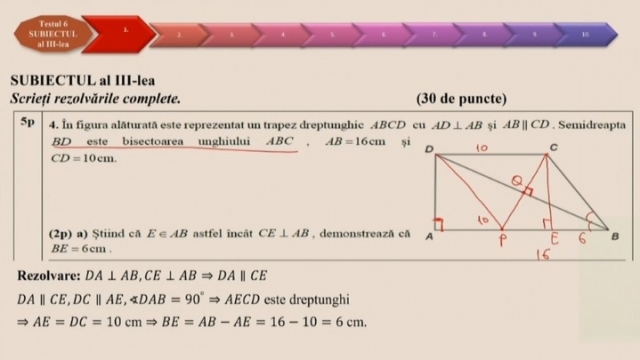 TELEȘCOALA: Matematică, a VIII-a - Test antrenament nr. 6. Subiect III. Geometrie| VIDEO