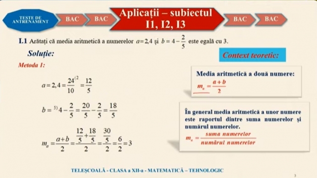 TELEȘCOALA: Matematică, Tehnologic, a XII-a - Subiectele I1, I2, I3 din testele de antrenament pentru Bacalaureat (I) | VIDEO