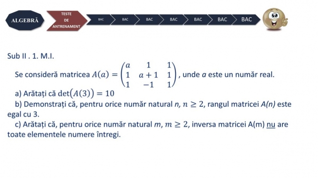 TELEȘCOALA: Matematică, a XII-a - Selecție din teste de antrenament, al doilea subiect (algebră) | VIDEO