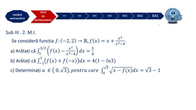 TELEȘCOALA: Matematică, a XII-a - Selecție din teste de antrenament, sub. al III-lea (analiză matematică) | VIDEO