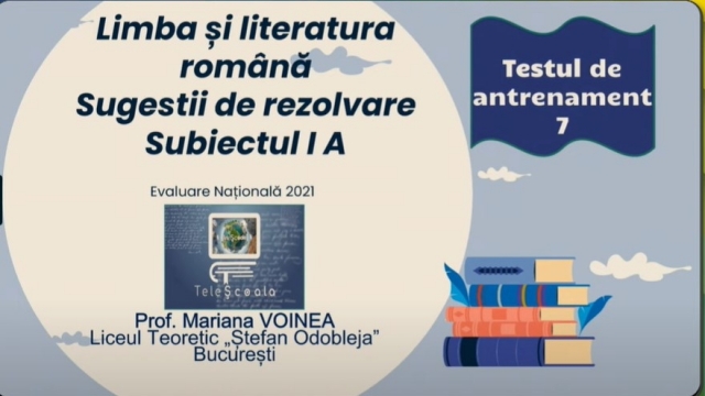 TELEȘCOALA: Română, a VIII-a - Test antrenament nr. 7. Subiect I.A | VIDEO