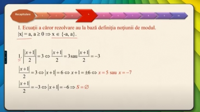 TELEȘCOALA: Matematică, a XII-a - Modulul unui număr real. Ecuaţii şi inecuaţii cu modul | VIDEO