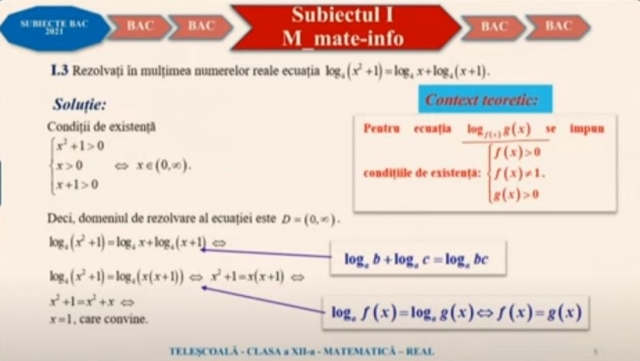 TELEȘCOALA: Matematică, a XII-a - recapitulare subiect I Bacalaureat | VIDEO