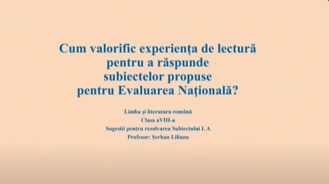 TELEȘCOALA: Română, a VIII-a - Valorificarea experienței de lectură| VIDEO