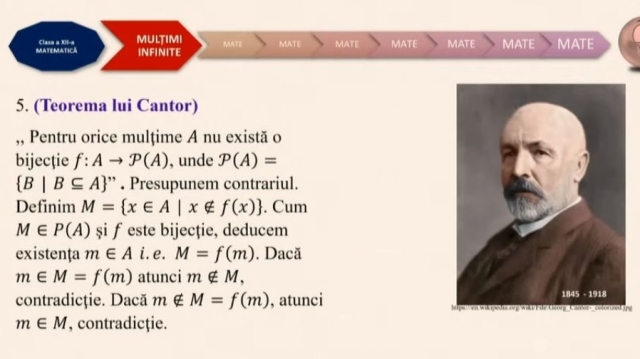 TELEȘCOALA: Matematică, a XII-a – Mulţimi infinite. Aplicaţii ale teoriei lui Cantor | VIDEO