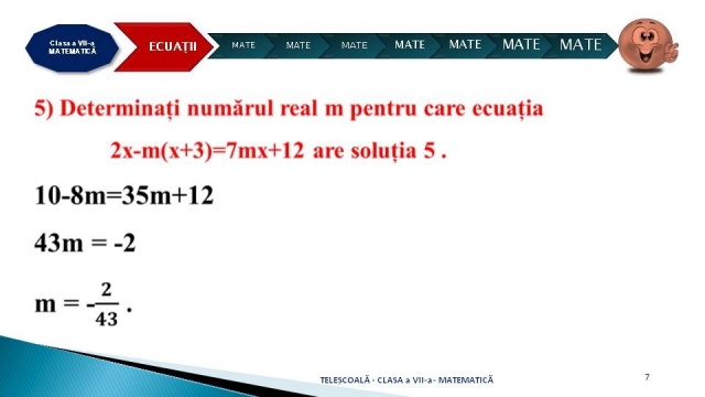 TELEȘCOALA: Matematică, a VIII-a. Mulțimea soluțiilor unei ecuații. Ecuații echivalente | VIDEO