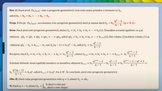 TELEȘCOALA: Matematică, a XII-a - Progresii geometrice | VIDEO