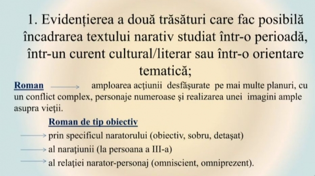 TELEȘCOALA: Română, a XII-a - Particularități ale textului narativ | VIDEO