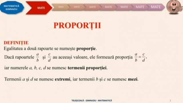 TELEȘCOALA: Matematică, a VIII-a - Proporții. Proprietatea fundamentală a proporțiilor | VIDEO