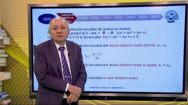  TELEȘCOALA: Matematică, a XII-a - „Funcţia de gradul al II-lea” | VIDEO