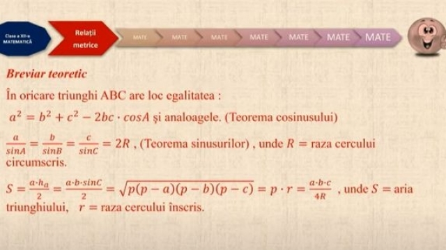 TELEȘCOALA: Matematică, a XII-a - Relații metrice | VIDEO