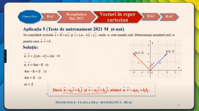 TELEȘCOALA: Matematică, a XII-a - Operaţii cu vectori în plan (II) | VIDEO