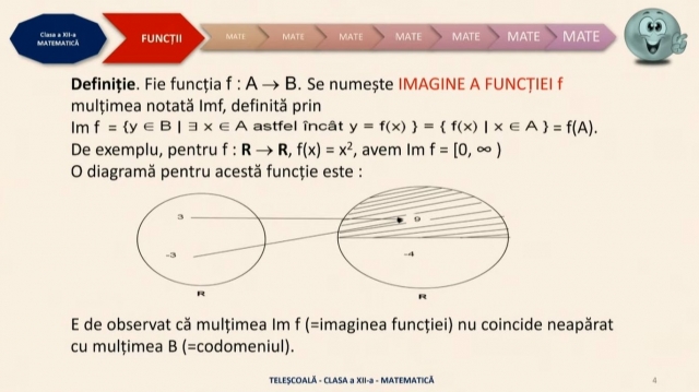 TELEȘCOALA: Matematică, a XII-a - Noțiunea de funcție. Funcții injective, surjective, bijective  | VIDEO