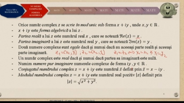 TELEȘCOALA: Matematică, a XII-a - Numere complexe. Forma algebrică | VIDEO