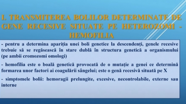 TELEŞCOALA: Biologie, a XII-a - Transmiterea ereditară a unor boli genetice | VIDEO