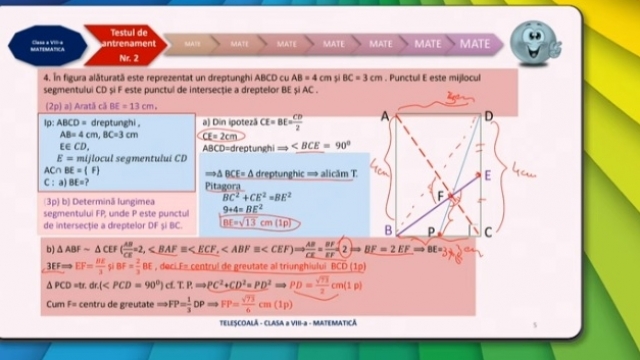  TELEȘCOALA: Matematică, clasa a VIII-a - Test de antrenament 2 – Subiectul III | VIDEO
