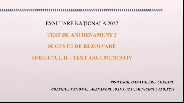 TELEȘCOALA: Română, a VIII-a - Test antrenament 3. Subiect II | VIDEO