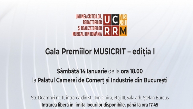 Gala Premiilor Musicrit, sâmbătă, în direct, la TVR Cultural 