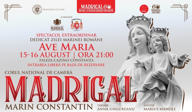 Spectacolul extraordinar „Ave Maria”, susținut de Corul Madrigal și actorul Marius Manole, difuzat în 15 august la TVR Cultural 