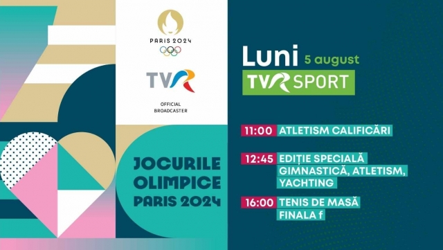 Sportivii noştri, din nou în competiţie la JO 2024! Gimnastică artistică, atletism, yachting, polo, tenis de masă - luni, 5 august, la TVR