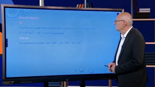 TELEȘCOALA: Matematică, clasa a VIII-a, „Relaţii metrice într-un triunghi” / VIDEO