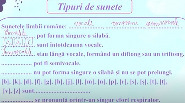 TELEȘCOALA: Limba română, clasa a VIII-a, noțiuni de fonetică (I) / VIDEO