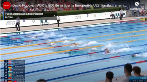 Campionatul European U23 de Înot, în direct şi în exclusivitate la TVR SPORT
