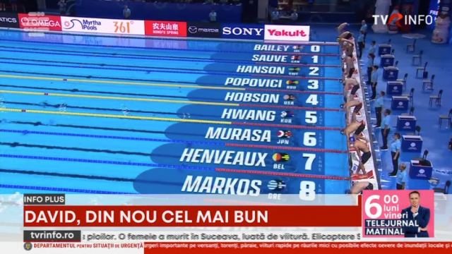 David Popovici, în semifinalele probei de 200 m liber, la Mondialele de nataţie
