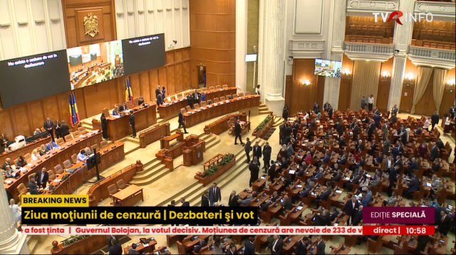 Moțiunea de cenzură împotriva Guvernului, adoptată cu 281 de voturi „pentru” 