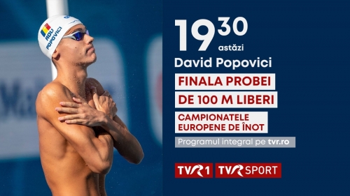 David Popovici concurează, astăzi, pentru o nouă medalie de aur la CE de Înot, în direct și în exclusivitate la TVR