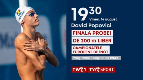 Vineri seară – finala la 200m liber, live la TVR. David Popovici poate fi primul înotător care câştigă tripla dublă!